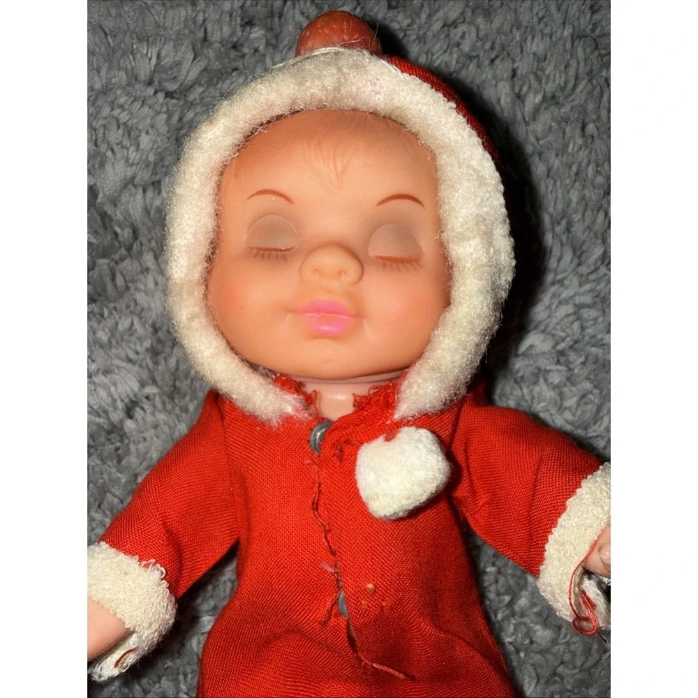 Vintage 3 Face Baby Doll 1963 Hong Kong 8 Inch Triple Face Toy Red Outfit